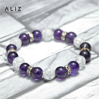 กำไลหินมงคล นำโชค อเมทิสต์ (Amethyst) ไอซ์ควอตซ์ (Ice Quartz) ขนาด 10.5 มิล