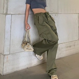 DaDulove💕 2022 New Army Green Ins Korean Version Trend Overalls Loose Casual Pants High Waist Wide Leg Pants