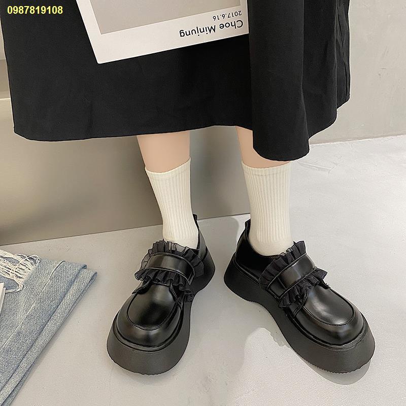 มีสินค้า-ญี่ปุ่นjkรองเท้าหนังขนาดเล็กผู้หญิงสีดำด้านล่างหนาฝรั่งเศสหัวใหญ่กับกระโปรงย้อนยุคแมรี่เจนshoes