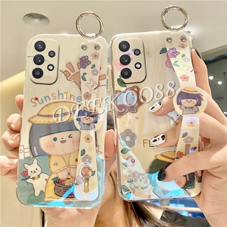2021 New เคส Samsung Galaxy A72 A52 A32 A02S A02 A12 M12 M02 Note 20 Ultra Note 10 10+ Pro Plus 9 5G 4G Phone Casing Case Rhinestone Bling Softcase with Wristband Stand Holder Glitter Lovely Cute Cartoon Flower Sun Girl Blu-ray Back Cover เคสโทรศัพท์