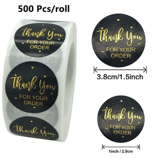 500 ชิ้น / ม้วน Thank You Sticker สติ๊กเกอร์ขอบคุณ สติ๊กเกอร์บรรจุภัณฑ์ของขวัญฉลากซีลกาวในตัว