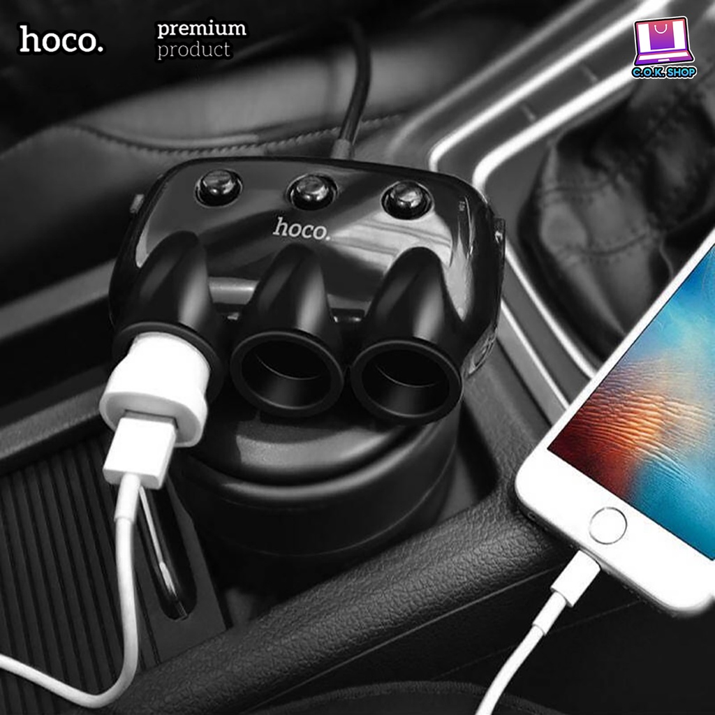 hoco-c1-car-charger-2-in-1-ที่ขยายช่องจุดบุหรี่-3-ช่อง-พร้อม-usb-2-port-ชาร์จเร็ว-ที่ชาร์จแบตในรถ-ขยายหัวชาร์จในรถ