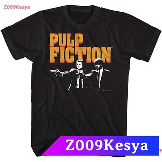 Z009Kesya เสื้อยืดสีพื้นคอกลม Pulp Fiction 90s Movie Vincent Vega And Jules Winnfield Gun Logo Adult Short Sleeve T-Shir