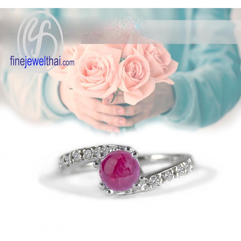 finejewelthai-แหวนทับทิม-ทับทิม-แหวนเพชร-แหวนเงินแท้-พลอยประจำเดือนเกิด-ruby-diamond-cz-silver-ring-birthstone-r1286rb