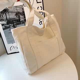 canvas travel shoulder bag กระเป๋าผ้าใบความจุขนาดใหญ่ กระเป๋าสะพายไหล่ พร้อมส่ง