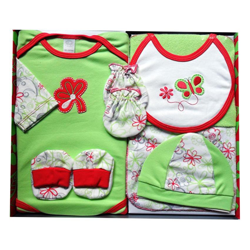 baby-gift-set-ชุดของขวัญ-เด็กแรกเกิด-7-ชิ้น-ลายดอกไม้-สีเขียวแดง