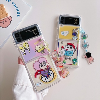 เคสโทรศัพท์มือถือแบบใส กันกระแทก ลายการ์ตูนชินจังน่ารัก พร้อมจี้ สําหรับ Samsung Galaxy Z Flip 3 5G Z Flip3 Zflip3 Z Flip3