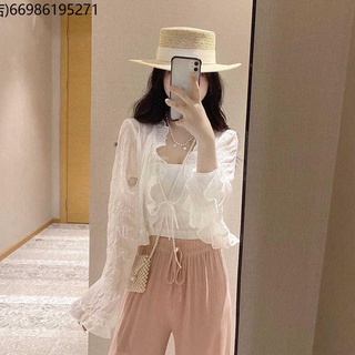 Wide -legged pants set summer new Korean chiffon sunscreen skirt