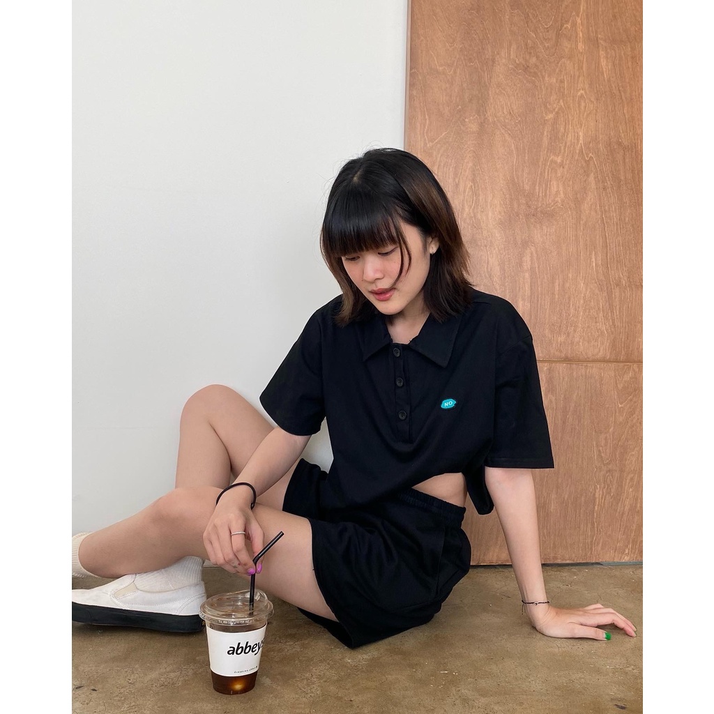 chuuchop-พร้อมส่ง-c7718-potato-chips-set-ชุดเซ็ตเสื้อโปโลครอปแขนสั้นและกางเกงขาสั้น-มี4สี