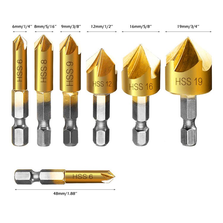 ภาพสินค้า6 ชิ้น 5 ขลุ่ยไฮสปีด Countersink ขูดสว่าน 1/4 HEX S hank ไทเทเนียมเคลือบแกนไม้ดอกสว่านบิตอุปกรณ์เครื่องมือไฟฟ้า จากร้าน al278z2j0y บน Shopee ภาพที่ 5