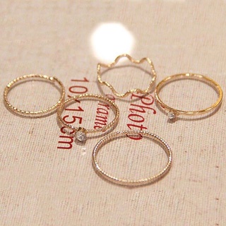 ชุดแหวนเพชรแฟชั่นเกาหลีเรียบง่าย 5 ชิ้นผู้หญิงเครื่องประดับแหวน