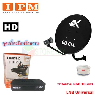 IPM HD FINN กล่องรับดาวเทียมไอพีเอ็ม พร้อม ชุดจานดาวเทียม KU-BAND PSI (60 cm.) พร้อมสาย RG 6 10 เมตร