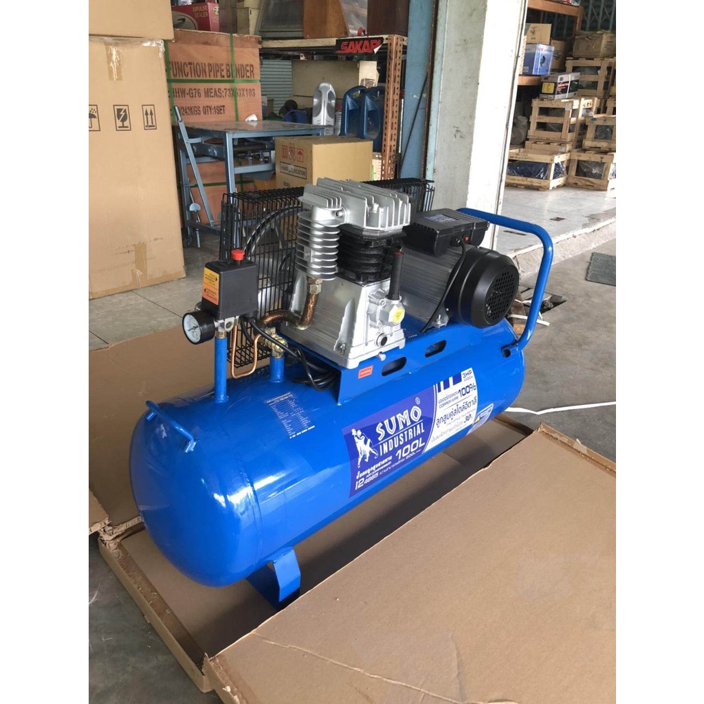 🔥โค้ดINC3LEL3ลด30฿ปั๊มลมลูกสูบสายพาน 3 แรงม้า 100 ลิตร Air Compressor ...