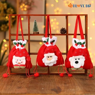 ถุงขนม ลายซานตาคลอส กวางเอลก์ หมี คริสต์มาส สีแดง สวยหรู สําหรับเด็ก ของขวัญ