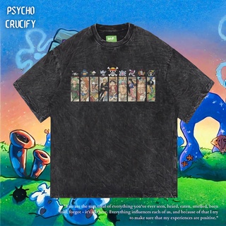 เสื้อยืดโอเวอร์ไซส์เสื้อยืด ขนาดใหญ่ พิมพ์ลายการ์ตูน One Piece Psycho Crucify | หินล้างทําความสะอาด | เสื้อยืด ขนาดใหญ่