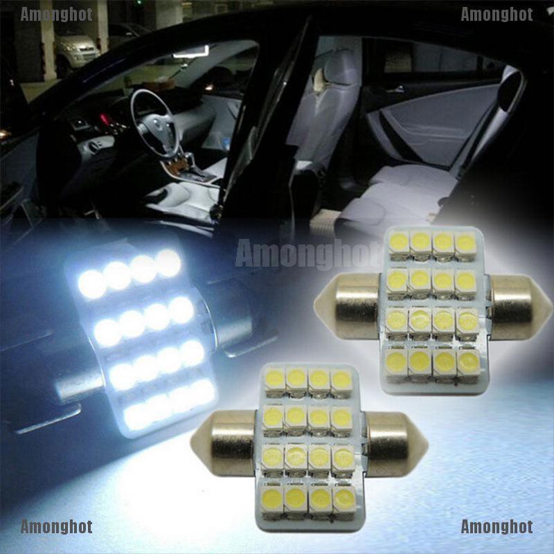 amonghot-2-ชิ้น-31-มม-3528-ไฟ-led-16-ดวง-smd-สีขาว-สําหรับติดตกแต่งรถยนต์