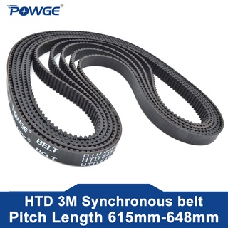 POWGE HTD 3M Timing belt Pitch length 615/621/624/627/630/633/636/639/645/648mm Width 6-30mm 615-3M/624-3M/630-3M/648-3M