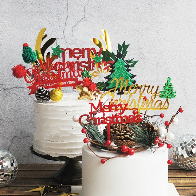 ป้ายอะคริลิค-merry-christmas-สําหรับตกแต่งเค้กปีใหม่เทศกาลคริสต์มาส