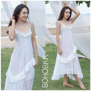 BOHOBKK White Romantic  Dress ชุดไปทะเล แมกซี่เดรส สายเดี่ยวลูกไม้ สวยหวาน โรแมนติก