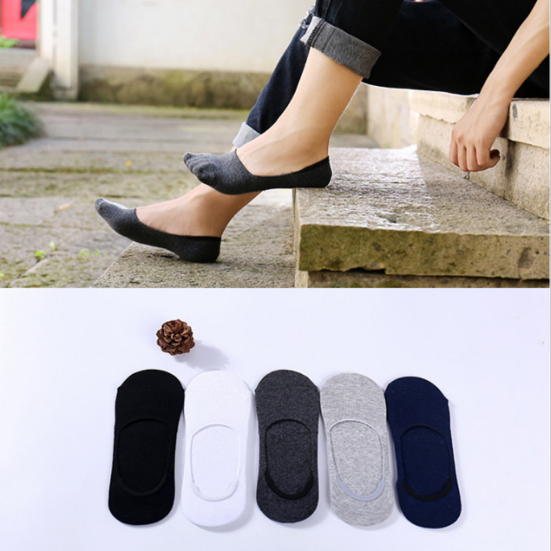 ภาพหน้าปกสินค้าMen Cotton Socks Summer Breathable Invisible Boat Silicone Non-slip Loafer Ankle Low Cut Short Sock Male Sox for Shoes