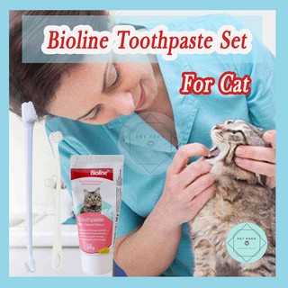 Bioline Toothpaste Set ชุดแปรงฟันแมว ยาสีฟันกลิ่นชีส ช่วยทำความสะอาดกำจัดเศษอาหารของแมว เหมียว