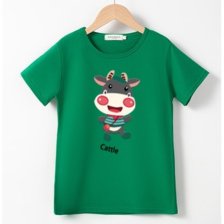 Bykidsเสื้อผ้าเด็กเสื้อยืดคอกลมแขนสั้นคอตตอน100%ลายcattleมี8สี6ไซส์มให้เลือกผ้านุ่มใส่สบาย