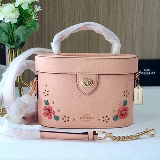 🎀 (สด-ผ่อน) กระเป๋าสะพาย ทรงถังสีชมพูแค่งดอกไม้ COACH CA147 Kay Crossbody With Floral Whipstitch