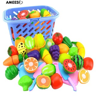 Ameesi 23 ชิ้น / ชุดผักผลไม้ชุดตัดอาหารของเล่นเด็ก Pretend Reusable