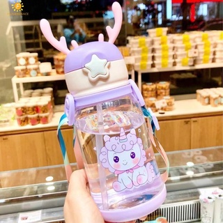 Antlers Childrens water bottle Cute Summer Straw bottle kindergarten primary school childrens anti falling Plastic Cup for girl creative Gift Cups