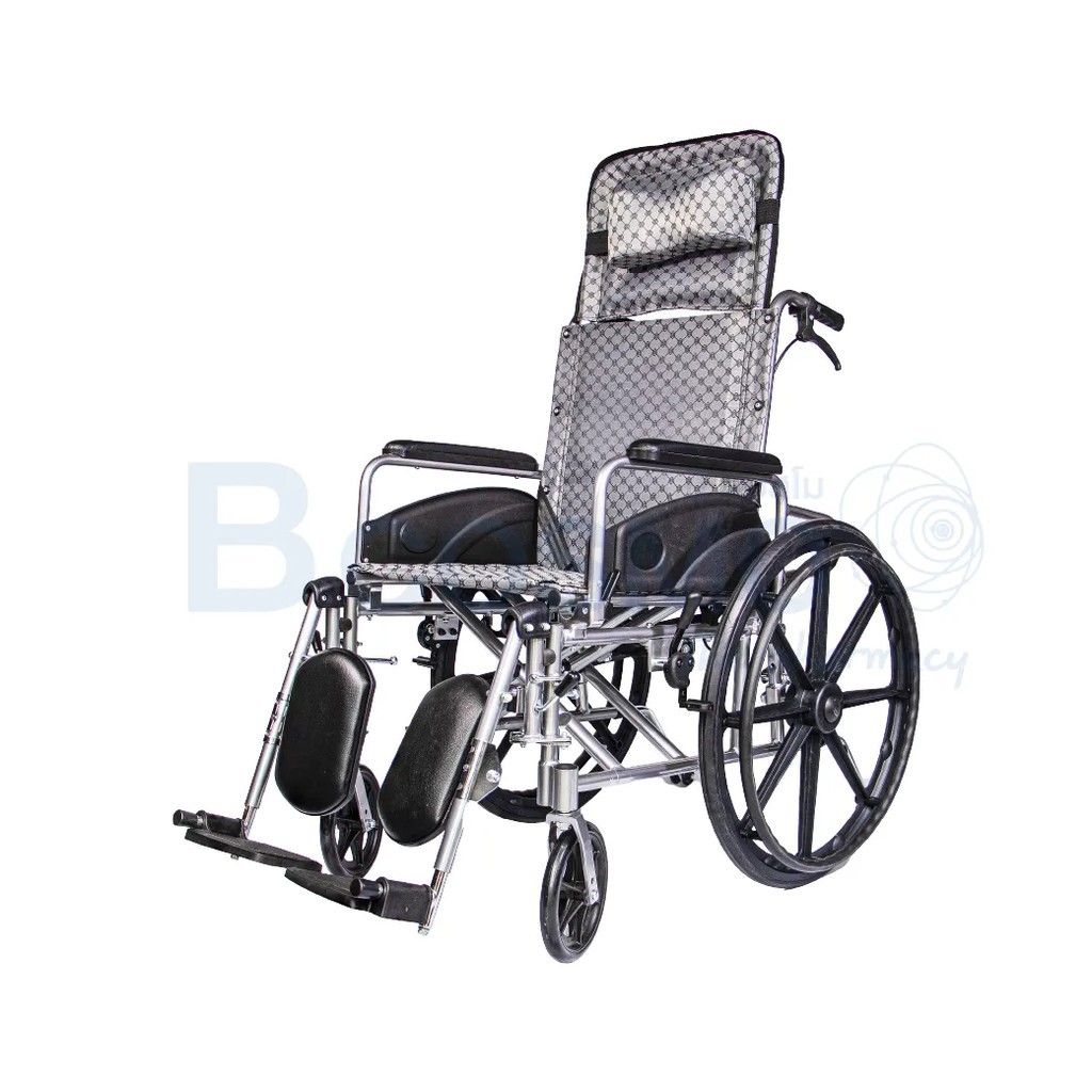 รถเข็นปรับนอน-รถเข็นอัลลอยด์ปรับนอน-เบาะผ้าเทา-y955-wheelchair-ปรับเอนนอนได้-180-องศา