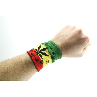 สินค้าราสต้า Rasta Wristband Leaf and Stars สายรัดข้อมือราสต้า-เรกเก้ ลายใบไม้ใบใหญ่และมีใบเล็กล้อมรอบ