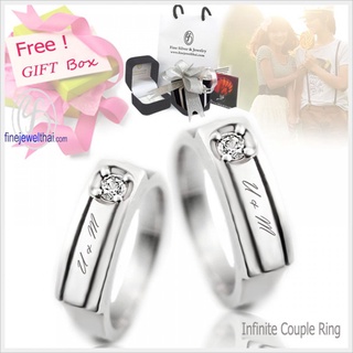 Finejewelthai-แหวนคู่-แหวนเงินแท้-แหวนเพชรแท้-เพชรแท้-แหวนแต่งงาน-แหวนหมั้น-Diamond-Silver-Ring-Diamond_Gift_set54