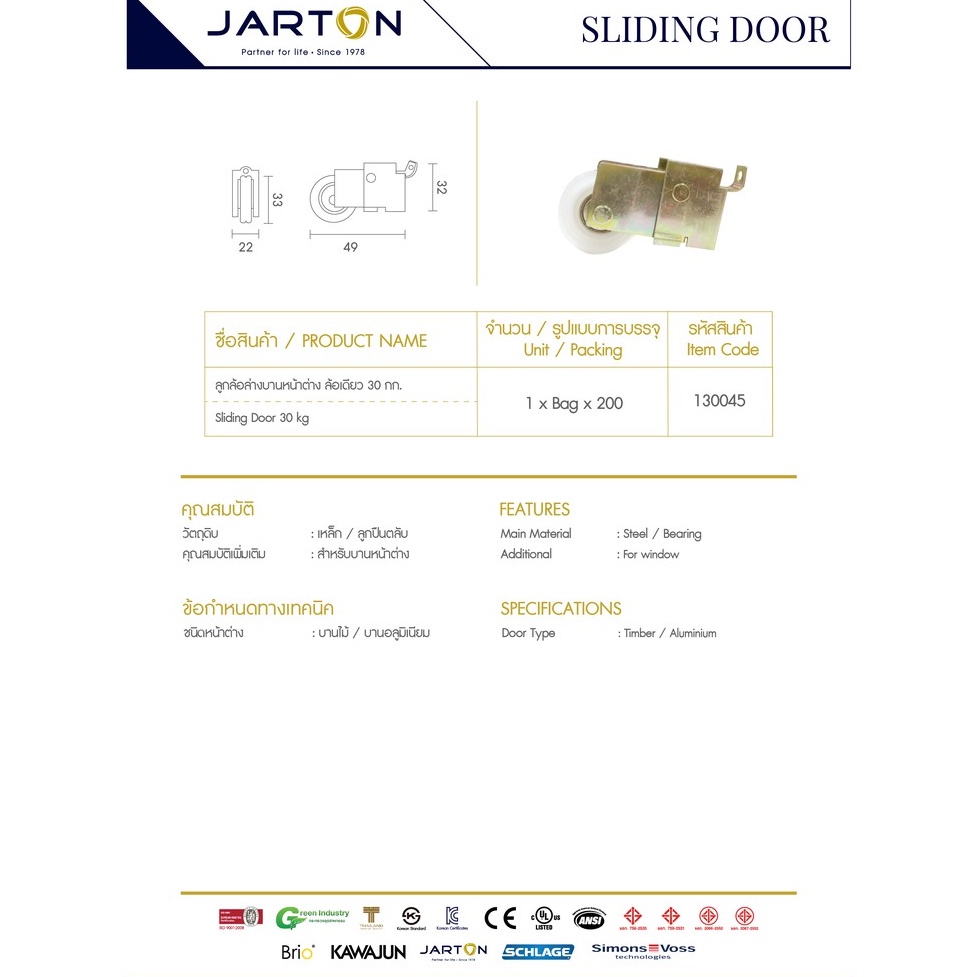 jarton-อุปกรณ์ล้อบานเลื่อน-ล้อเดี่ยว-และ-ล้อคู่