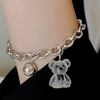 Goth สร้อยข้อมือโซ่ จี้อะคริลิคใส รูปหมี สีเงิน สไตล์ฮิปฮอป สตรีท เครื่องประดับ สําหรับผู้หญิง