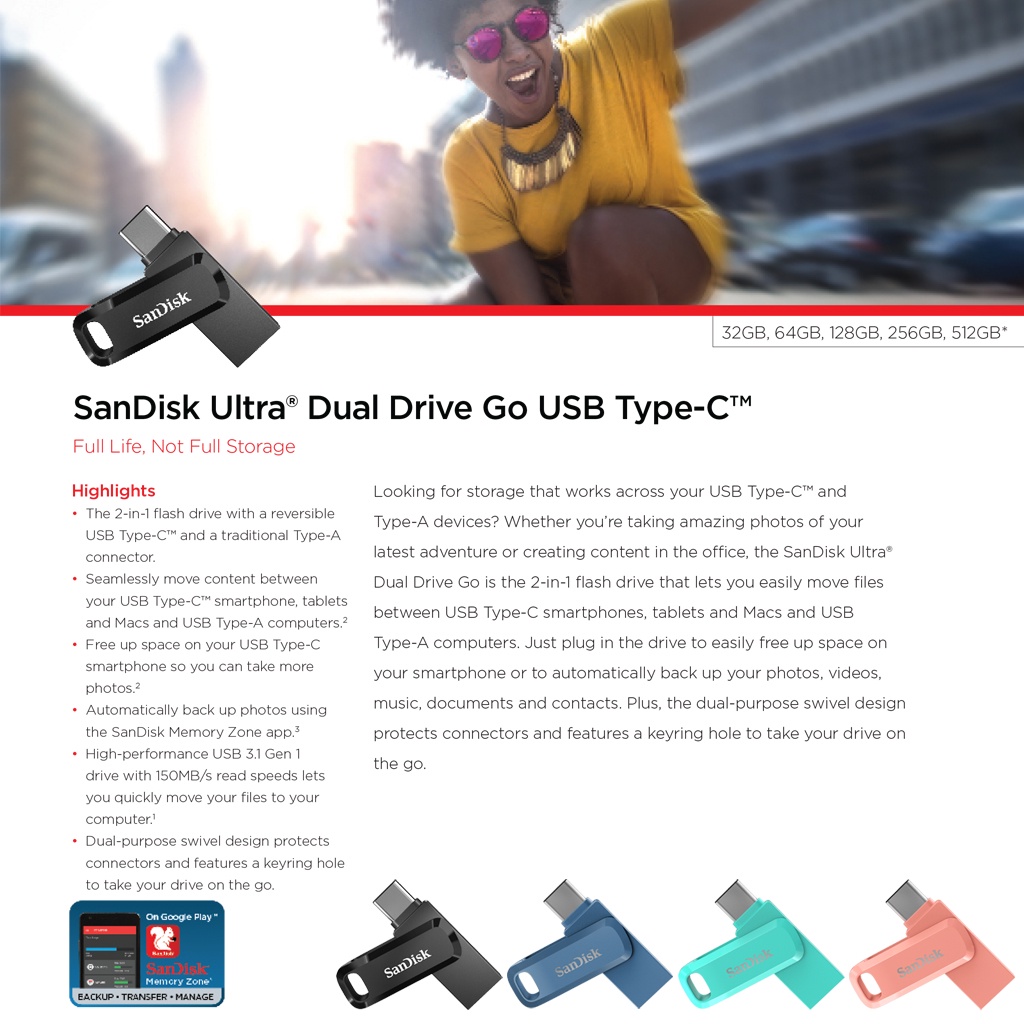 ภาพอธิบายเพิ่มเติมของ SanDisk Dual Drive Go 64GB USB3.1 เขียว Gen1 Flash Drive Type C Speed150mbs (SDDDC3-064G-G46G) แฟลชไดรฟ์ ประกันSynnex5ปี