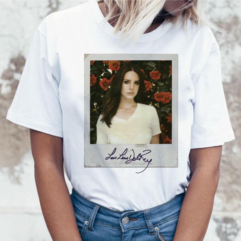 Lana Del เสื้อยืดลําลองแฟชั่นใหม่สําหรับสตรีเซ็กซี่แขนสั้นพิมพ์ลาย W