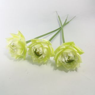 ดอกบัวบานประดิษฐ์เสมือนจริง  ทำจากผ้าสีขาวอมเขียว แพค 3 ดอก