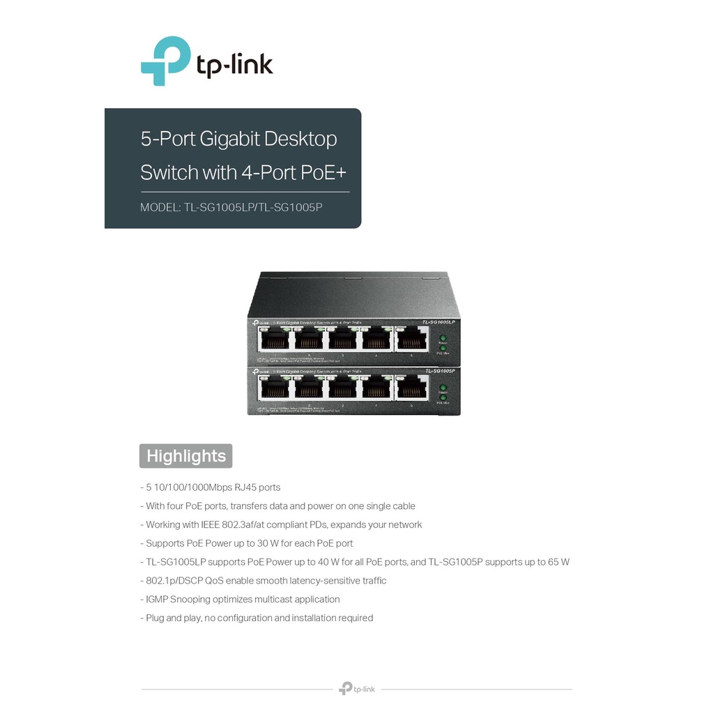 switching-hub-5-port-tp-link-tl-sf1005lp-4-4-poe-ของแท้รับประกันตลอดอายุการใช้งาน
