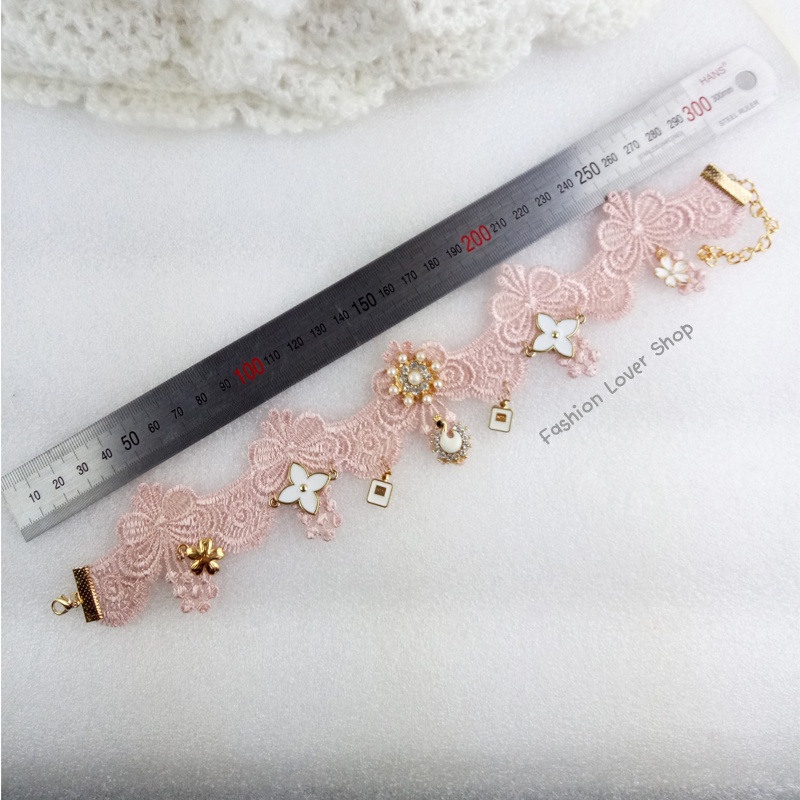 สร้อยโชคเกอร์-luxury-pink-choker-สร้อยคอผ้าลูกไม้-สร้อยสไตล์วิคตอเรีย-คอสเพลย์-สร้อยคอลูกไม้