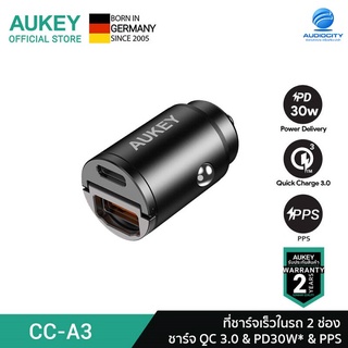 AUKEY CC-A3 ที่ชาร์จ ช่องจุดบุหรี่ 30W PD Metal Dual Port Fast Car Charger with PPS &amp; QC 3.0