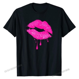 Hot Pink Lips Kiss 80s Retro Vintage Lipstick Party T-Shirt Cotton Men T Shirt Printed Tops Tees Slim Fit Printedสามารถป