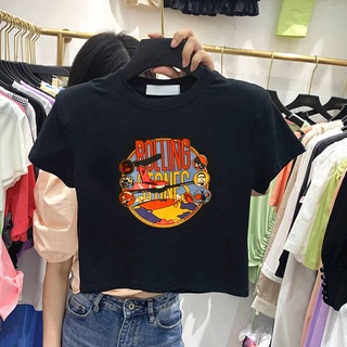 Triple A💕 crop top Women Short-sleeved T-shirt Summer 2021 new Korean style high waist student short top