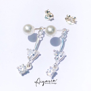 ต่างหูมุกน้ำจืดเเท้ ใส่ได้ 2แบบ 2Styles in 1 Belle Earrings 925Silver Sterling Pearl Stud Earrings