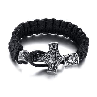 สินค้า Vnox Thor\'s Hammer Bracelet Viking Outdoor Rune Knot Amulet Mjolnir Handmade Umbrella String Bracelet