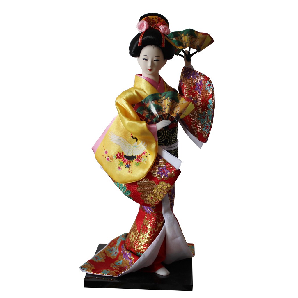 12inch-vintage-japanese-kimono-geisha-doll-figure-yellow-clothes-home-decor
