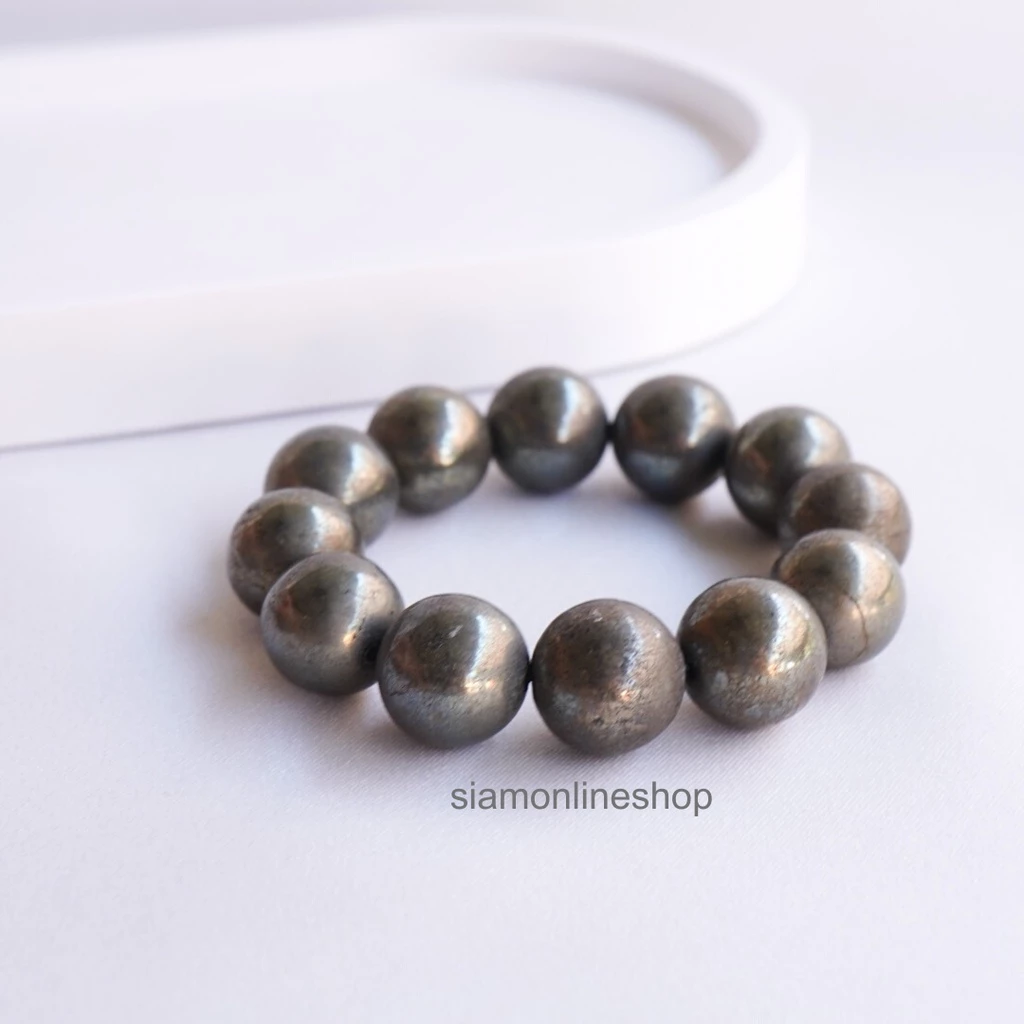 PYRITE ไพไรต์ เพชรหน้าทั่ง เลือกขนาดเม็ดหินได้ (4-14 มม) หินแห่งการดูดทรัพย์ ดูดเงิน สร้อยข้อมือหินแท้ https://wayoza.com
