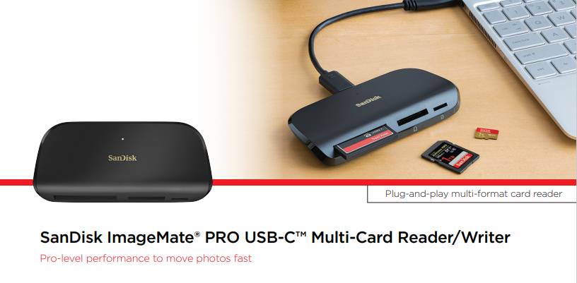 ข้อมูลเพิ่มเติมของ SanDisk ImageMate PRO USB-C Multi Card Reader/Writer (SDDR-A631-GNGNN)