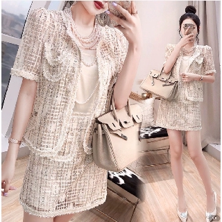 Tweed Detailed Dress Set ชุดเซทกระโปรงสั้น 3 ชิ้น ตกแต่งด้วยผ้าทวีต