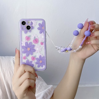 เคสโทรศัพท์มือถือแบบนิ่ม ลายดอกไม้สีม่วง พร้อมสายคล้องสั้น ป้องกันเลนส์ สําหรับ OPPO A57 2022 A76 A36 A55 A54 A16 A16k A16e A15 A15s A95 A74 A53 A33 A52 A92 A31 A91 A9 A5 2020 A7 A5s A12 A11k A3s