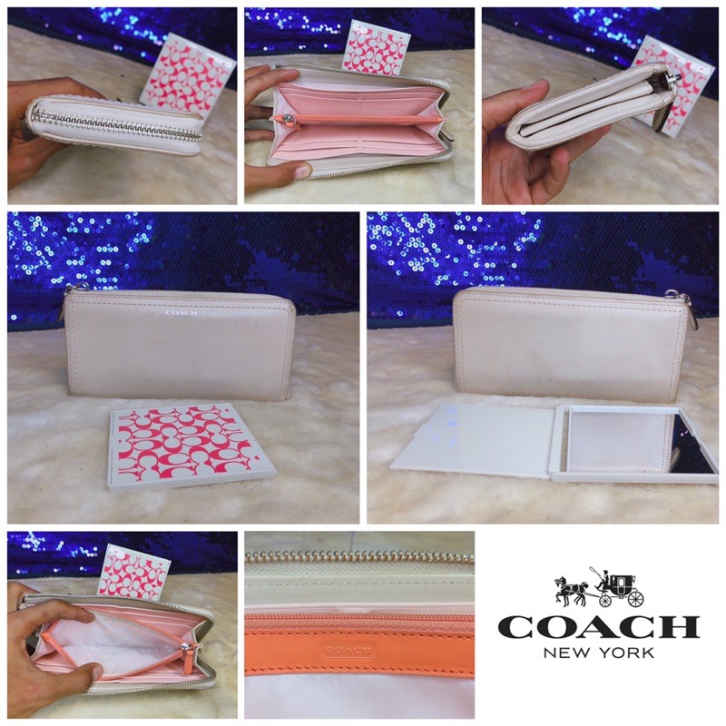 coach-beige-leather-long-wallet-amp-coach-pocket-mirror-แท้